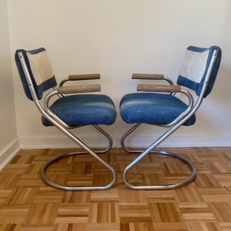 Denim & Cowhide Accent Chairs