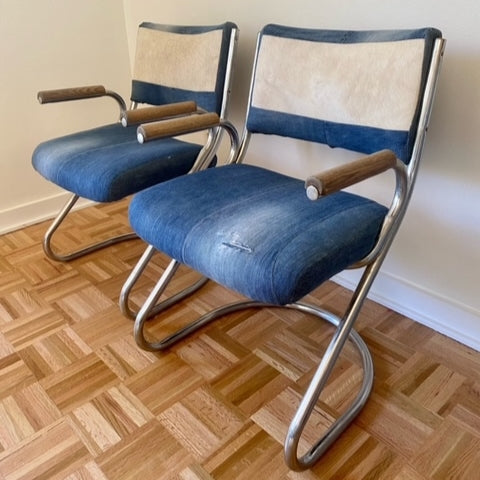 Denim & Cowhide Accent Chairs