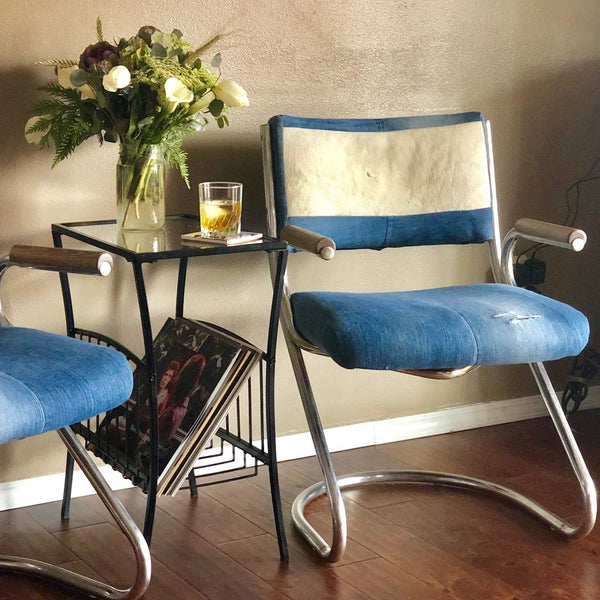 Denim & Cowhide Accent Chairs