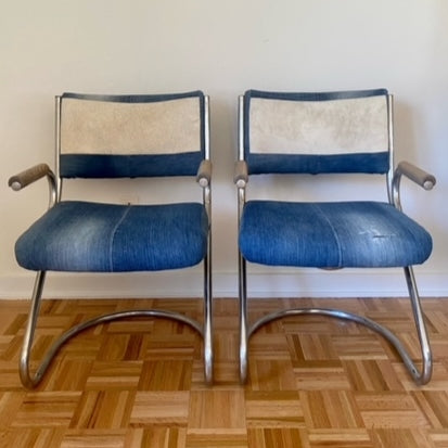 Denim & Cowhide Accent Chairs